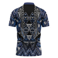 Aotearoa Tuwharetoa Zipper Polo Shirt Maori Tribal Navy Paua Shell Pattern