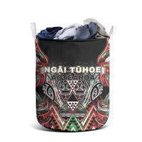 Aotearoa Ngai Tuhoe Laundry Basket Maori Tribal Red And Green Paua Shell Pattern