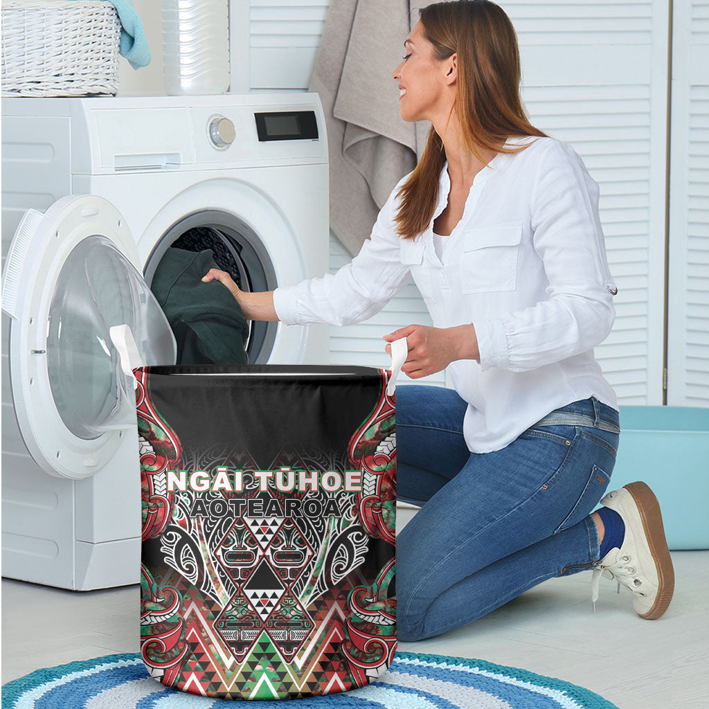 Aotearoa Ngai Tuhoe Laundry Basket Maori Tribal Red And Green Paua Shell Pattern