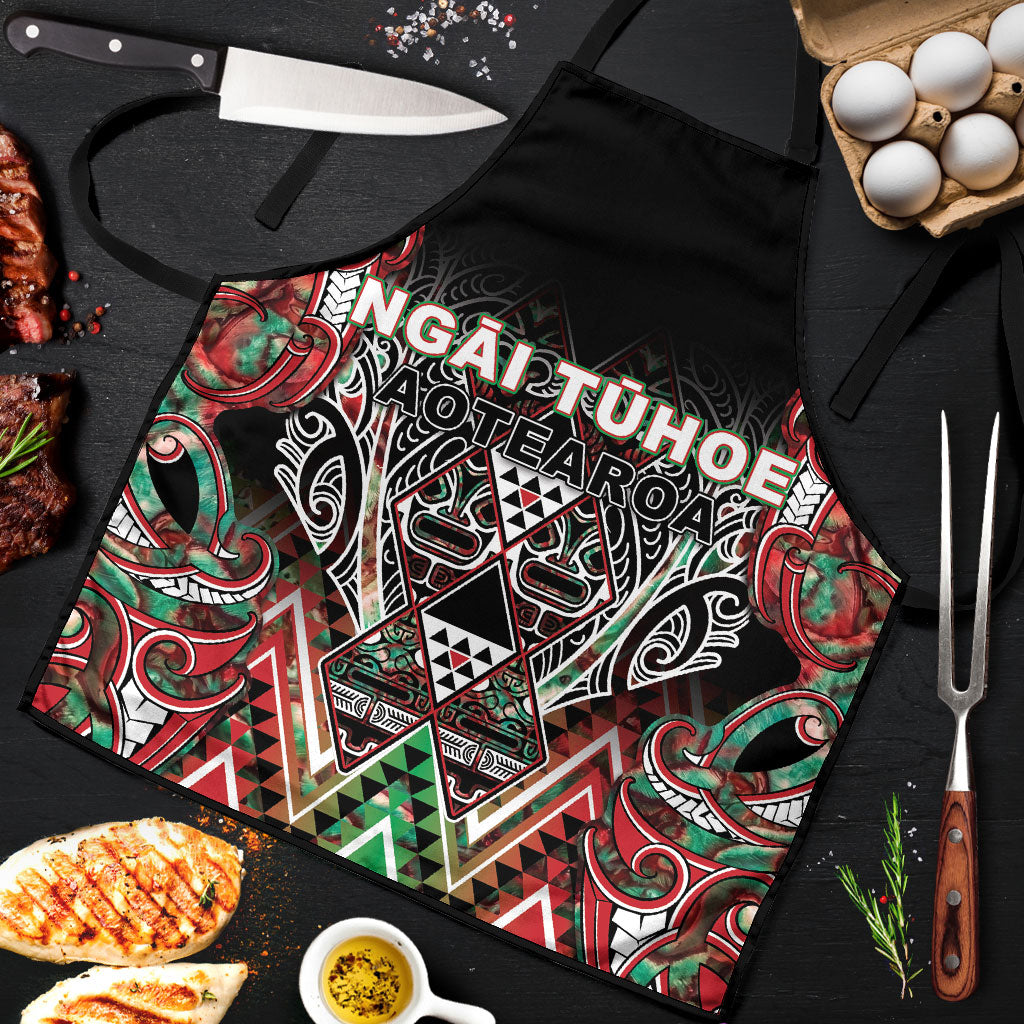 Aotearoa Ngai Tuhoe Apron Maori Tribal Red And Green Paua Shell Pattern