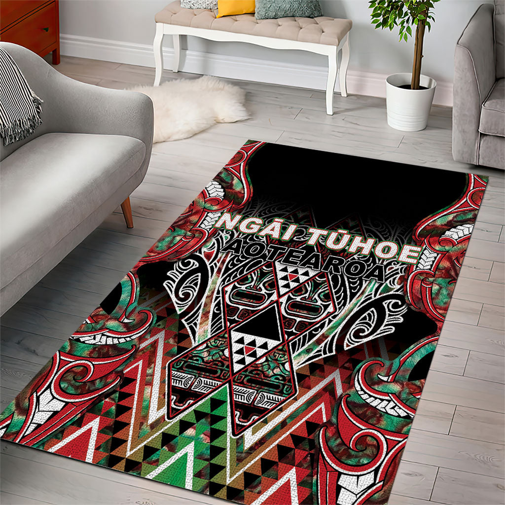 Aotearoa Ngai Tuhoe Area Rug Maori Tribal Red And Green Paua Shell Pattern