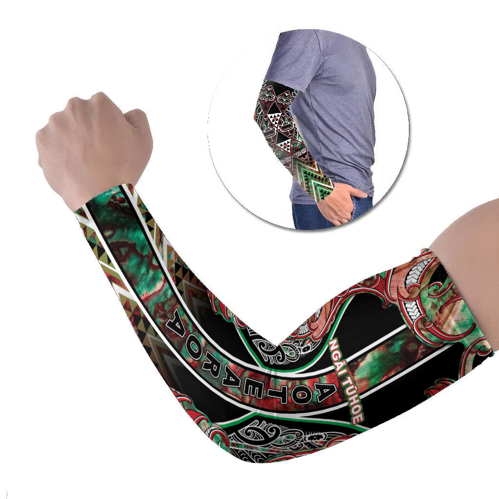 Aotearoa Ngai Tuhoe Arm Sleeves Maori Tribal Red And Green Paua Shell Pattern