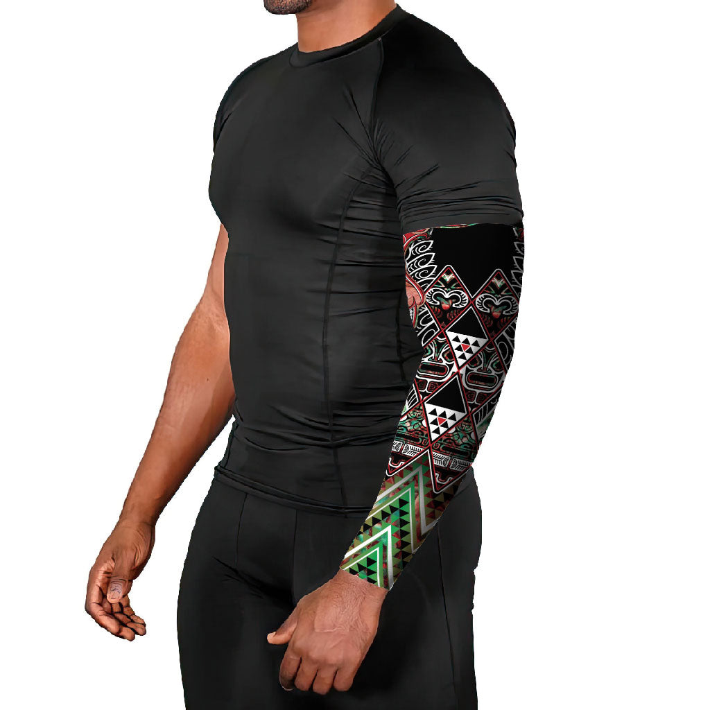 Aotearoa Ngai Tuhoe Arm Sleeves Maori Tribal Red And Green Paua Shell Pattern