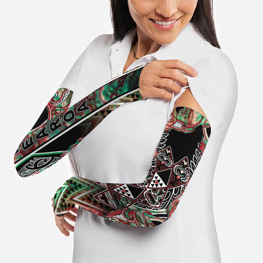 Aotearoa Ngai Tuhoe Arm Sleeves Maori Tribal Red And Green Paua Shell Pattern