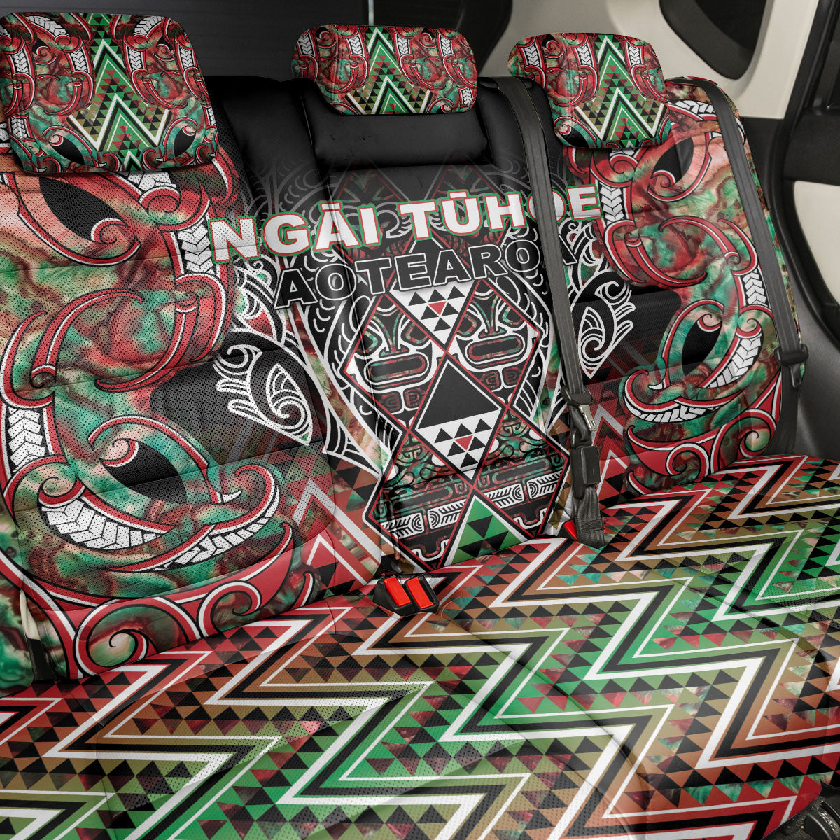 Aotearoa Ngai Tuhoe Back Car Seat Cover Maori Tribal Red And Green Paua Shell Pattern