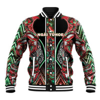 Aotearoa Ngai Tuhoe Baseball Jacket Maori Tribal Red And Green Paua Shell Pattern