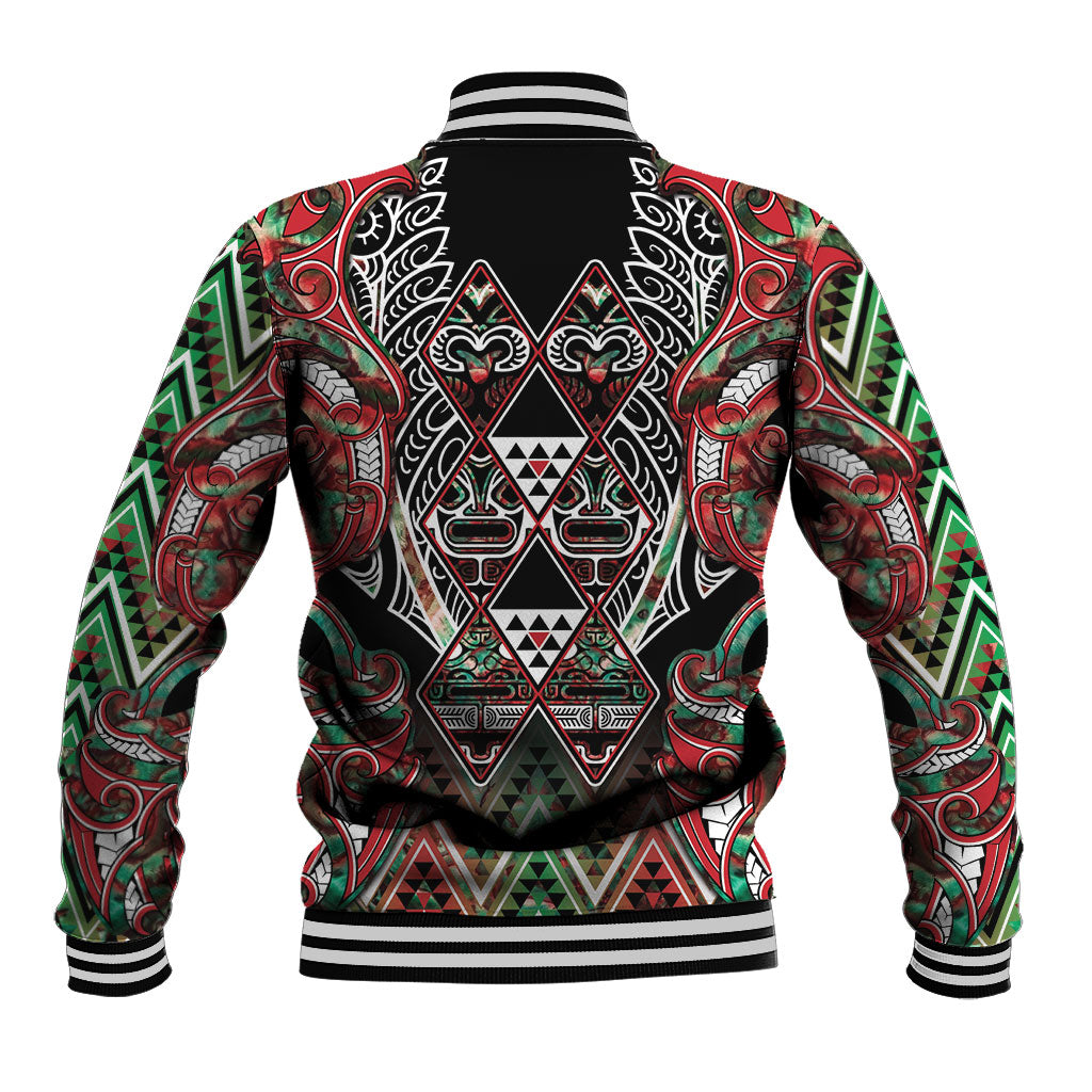 Aotearoa Ngai Tuhoe Baseball Jacket Maori Tribal Red And Green Paua Shell Pattern