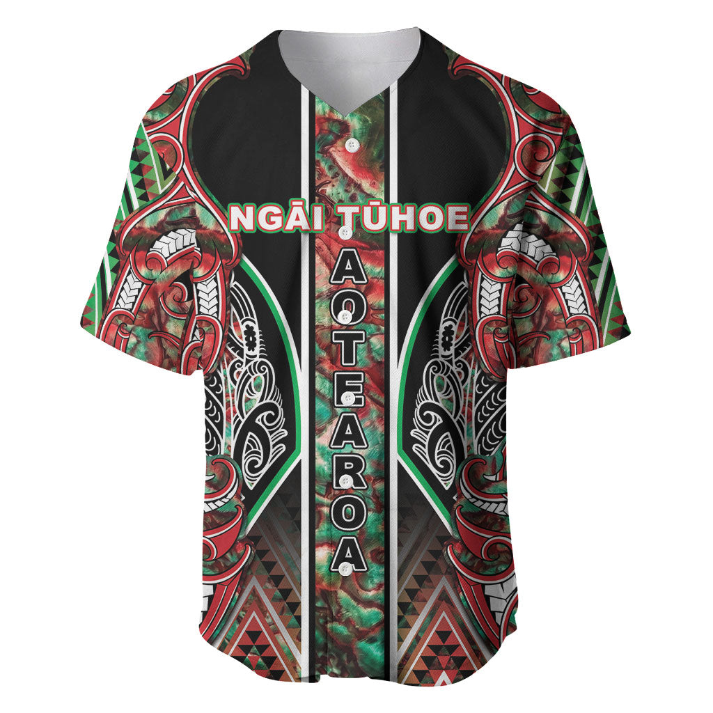 Aotearoa Ngai Tuhoe Baseball Jersey Maori Tribal Red And Green Paua Shell Pattern DT05 Red - Polynesian Pride