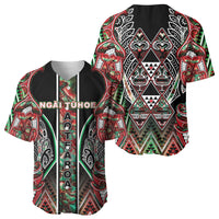 Aotearoa Ngai Tuhoe Baseball Jersey Maori Tribal Red And Green Paua Shell Pattern