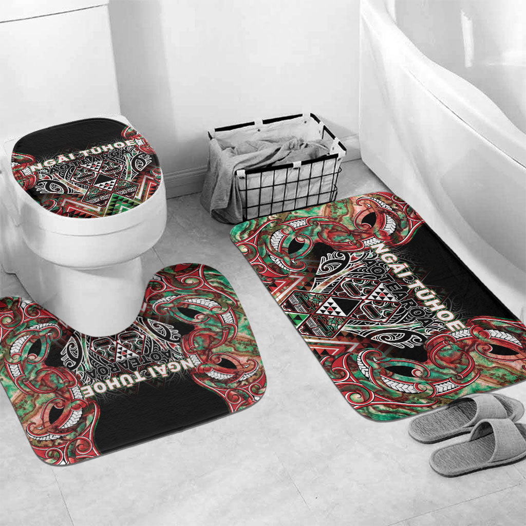 Aotearoa Ngai Tuhoe Bathroom Set Maori Tribal Red And Green Paua Shell Pattern