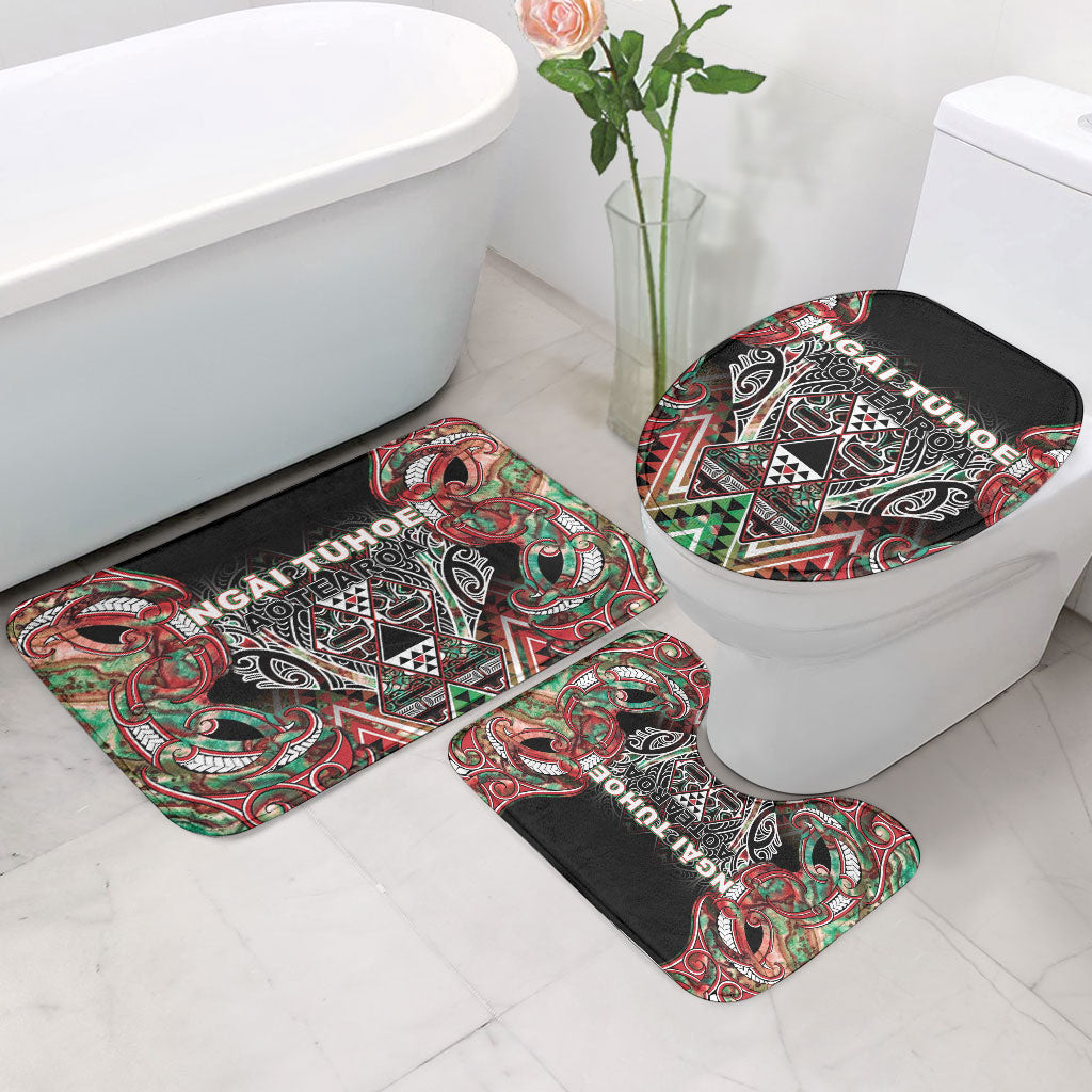 Aotearoa Ngai Tuhoe Bathroom Set Maori Tribal Red And Green Paua Shell Pattern