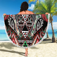 Aotearoa Ngai Tuhoe Beach Blanket Maori Tribal Red And Green Paua Shell Pattern
