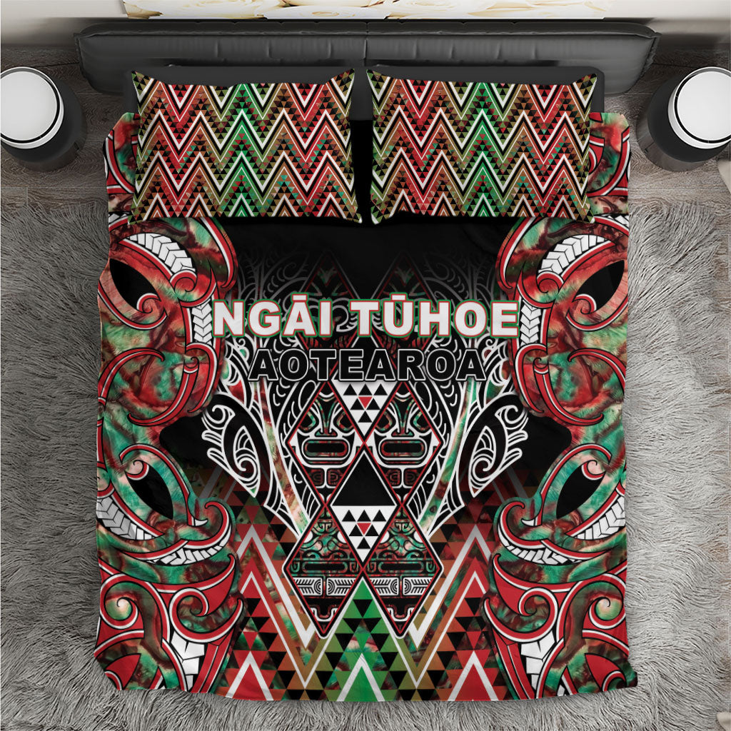 Aotearoa Ngai Tuhoe Bedding Set Maori Tribal Red And Green Paua Shell Pattern