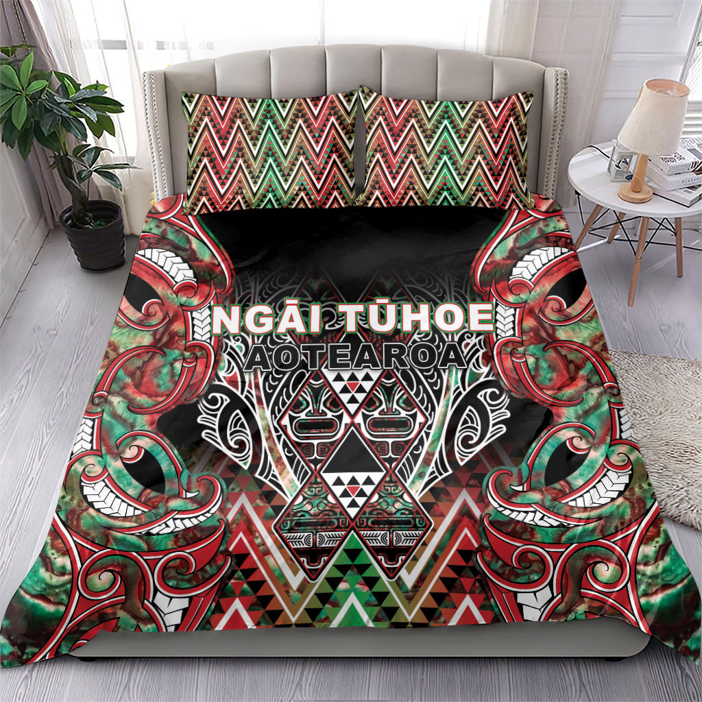 Aotearoa Ngai Tuhoe Bedding Set Maori Tribal Red And Green Paua Shell Pattern