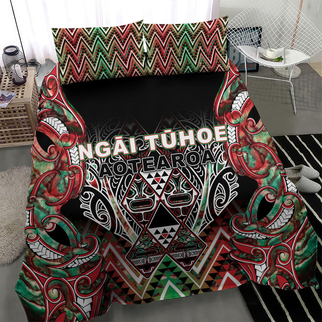 Aotearoa Ngai Tuhoe Bedding Set Maori Tribal Red And Green Paua Shell Pattern