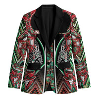 Aotearoa Ngai Tuhoe Blazer Maori Tribal Red And Green Paua Shell Pattern