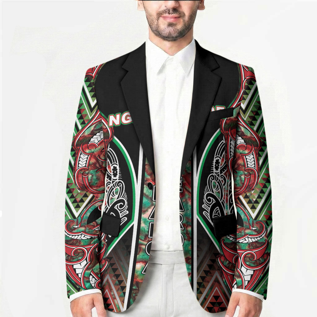 Aotearoa Ngai Tuhoe Blazer Maori Tribal Red And Green Paua Shell Pattern