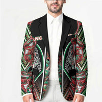 Aotearoa Ngai Tuhoe Blazer Maori Tribal Red And Green Paua Shell Pattern