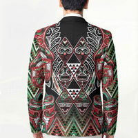 Aotearoa Ngai Tuhoe Blazer Maori Tribal Red And Green Paua Shell Pattern
