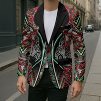 Aotearoa Ngai Tuhoe Blazer Maori Tribal Red And Green Paua Shell Pattern