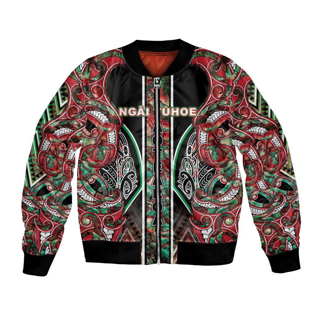 Aotearoa Ngai Tuhoe Bomber Jacket Maori Tribal Red And Green Paua Shell Pattern