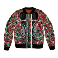 Aotearoa Ngai Tuhoe Bomber Jacket Maori Tribal Red And Green Paua Shell Pattern