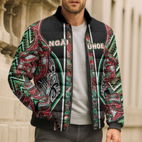 Aotearoa Ngai Tuhoe Bomber Puffer Jacket Maori Tribal Red And Green Paua Shell Pattern