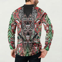 Aotearoa Ngai Tuhoe Button Sweatshirt Maori Tribal Red And Green Paua Shell Pattern