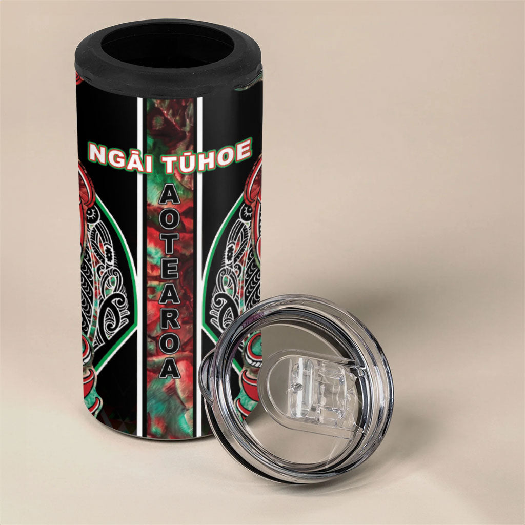 Aotearoa Ngai Tuhoe 4 in 1 Can Cooler Tumbler Maori Tribal Red And Green Paua Shell Pattern