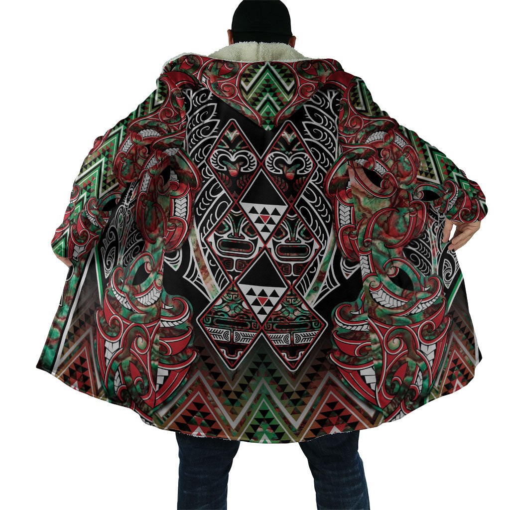 Aotearoa Ngai Tuhoe Cloak Maori Tribal Red And Green Paua Shell Pattern