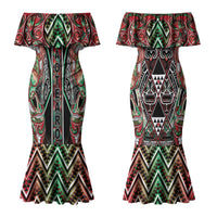 Aotearoa Ngai Tuhoe Couples Matching Mermaid Dress and Hawaiian Shirt Maori Tribal Red And Green Paua Shell Pattern