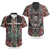 Aotearoa Ngai Tuhoe Couples Matching Off The Shoulder Long Sleeve Dress and Hawaiian Shirt Maori Tribal Red And Green Paua Shell Pattern