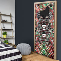 Aotearoa Ngai Tuhoe Door Cover Maori Tribal Red And Green Paua Shell Pattern
