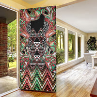 Aotearoa Ngai Tuhoe Door Cover Maori Tribal Red And Green Paua Shell Pattern