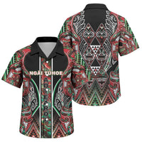 Aotearoa Ngai Tuhoe Family Matching Long Sleeve Bodycon Dress and Hawaiian Shirt Maori Tribal Red And Green Paua Shell Pattern