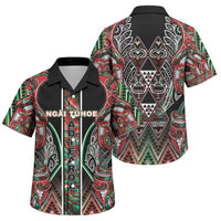 Aotearoa Ngai Tuhoe Family Matching Off The Shoulder Long Sleeve Dress and Hawaiian Shirt Maori Tribal Red And Green Paua Shell Pattern