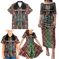 Aotearoa Ngai Tuhoe Family Matching Puletasi and Hawaiian Shirt Maori Tribal Red And Green Paua Shell Pattern