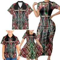 Aotearoa Ngai Tuhoe Family Matching Short Sleeve Bodycon Dress and Hawaiian Shirt Maori Tribal Red And Green Paua Shell Pattern