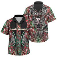 Aotearoa Ngai Tuhoe Family Matching Short Sleeve Bodycon Dress and Hawaiian Shirt Maori Tribal Red And Green Paua Shell Pattern