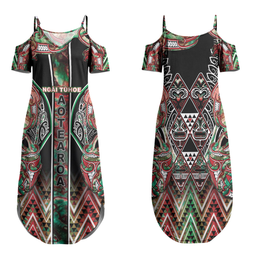 Aotearoa Ngai Tuhoe Family Matching Summer Maxi Dress and Hawaiian Shirt Maori Tribal Red And Green Paua Shell Pattern