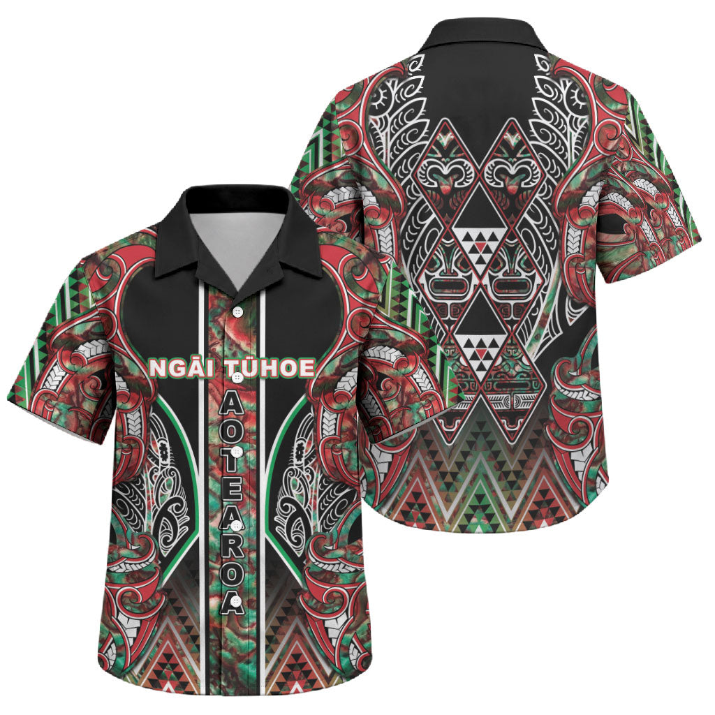 Aotearoa Ngai Tuhoe Family Matching Summer Maxi Dress and Hawaiian Shirt Maori Tribal Red And Green Paua Shell Pattern
