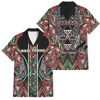 Aotearoa Ngai Tuhoe Family Matching Tank Maxi Dress and Hawaiian Shirt Maori Tribal Red And Green Paua Shell Pattern