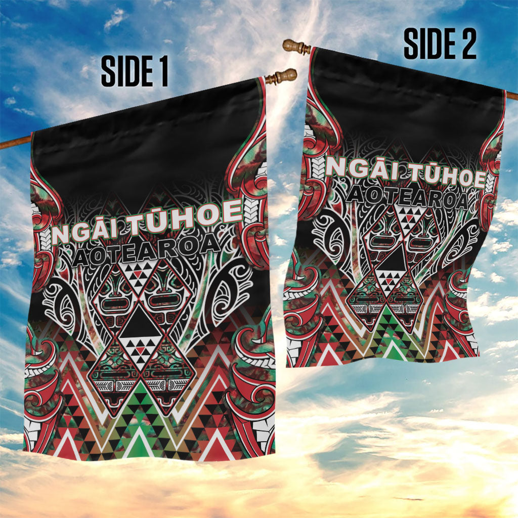 Aotearoa Ngai Tuhoe Garden Flag Maori Tribal Red And Green Paua Shell Pattern