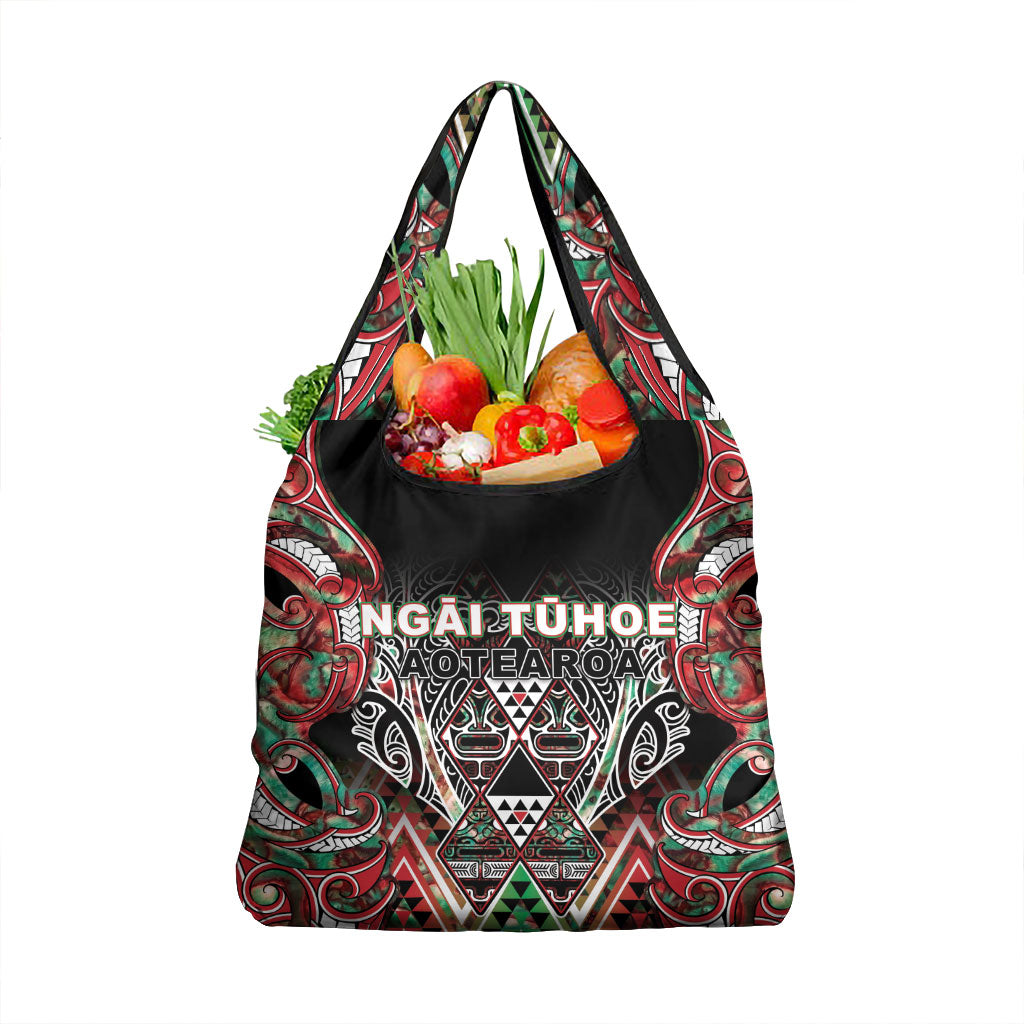 Aotearoa Ngai Tuhoe Grocery Bag Maori Tribal Red And Green Paua Shell Pattern