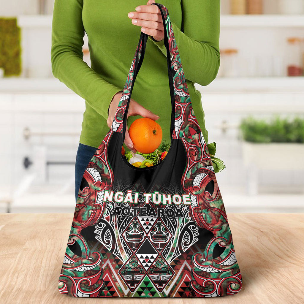 Aotearoa Ngai Tuhoe Grocery Bag Maori Tribal Red And Green Paua Shell Pattern