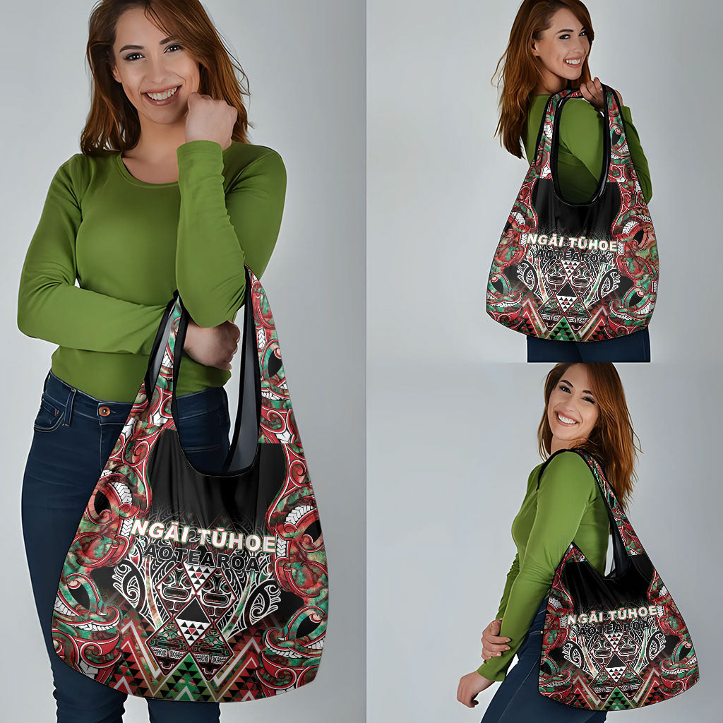 Aotearoa Ngai Tuhoe Grocery Bag Maori Tribal Red And Green Paua Shell Pattern