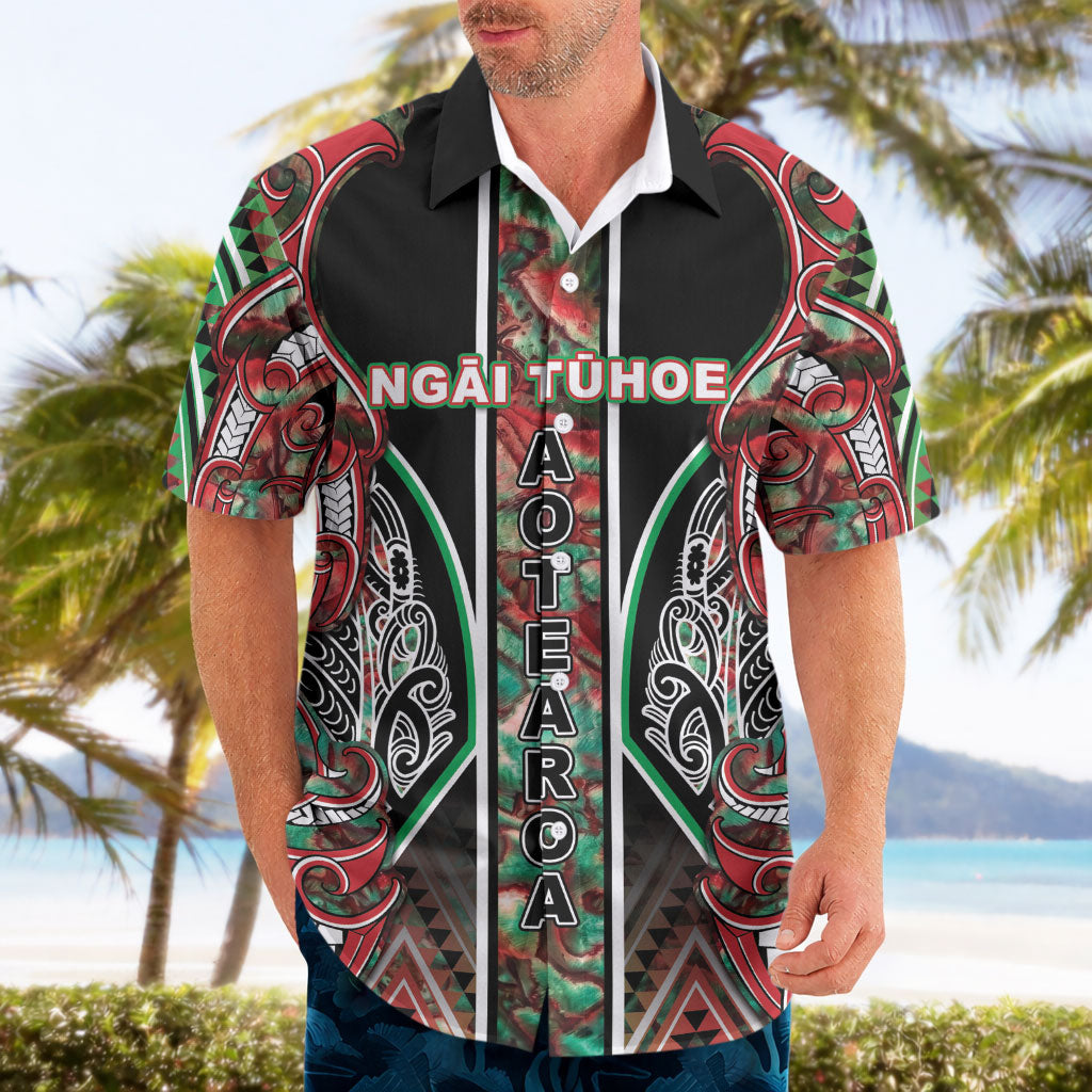 Aotearoa Ngai Tuhoe Hawaiian Shirt Maori Tribal Red And Green Paua Shell Pattern