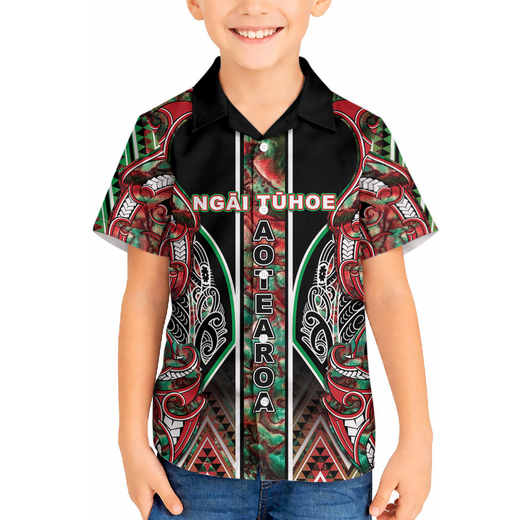 Aotearoa Ngai Tuhoe Hawaiian Shirt Maori Tribal Red And Green Paua Shell Pattern