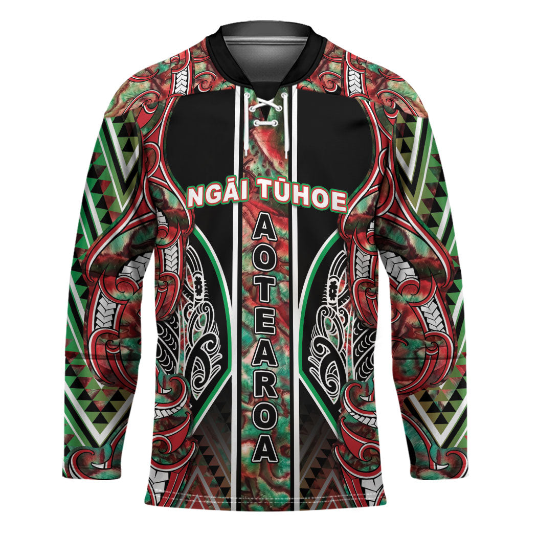 Aotearoa Ngai Tuhoe Hockey Jersey Maori Tribal Red And Green Paua Shell Pattern