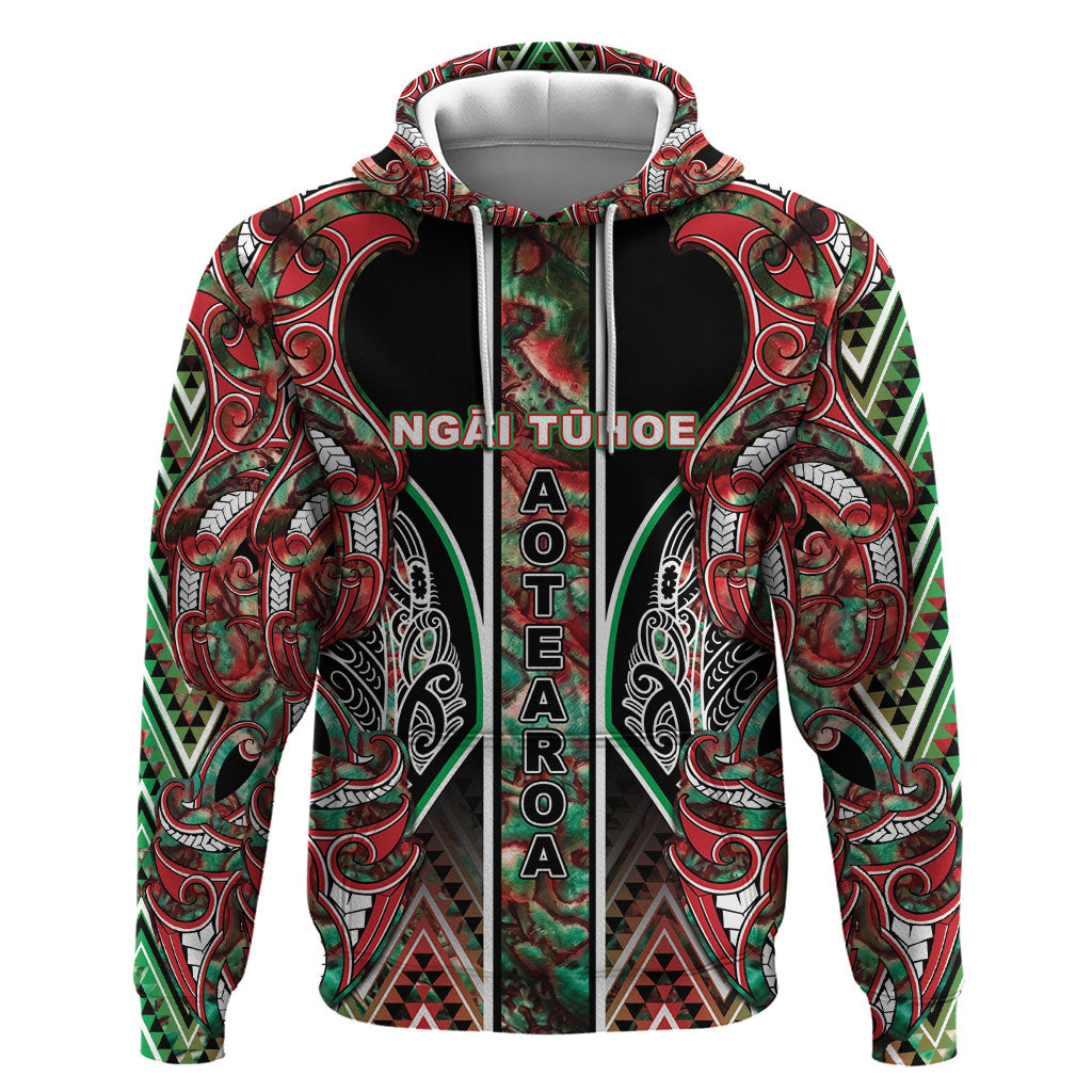 Aotearoa Ngai Tuhoe Hoodie Maori Tribal Red And Green Paua Shell Pattern DT05 Pullover Hoodie Red - Polynesian Pride